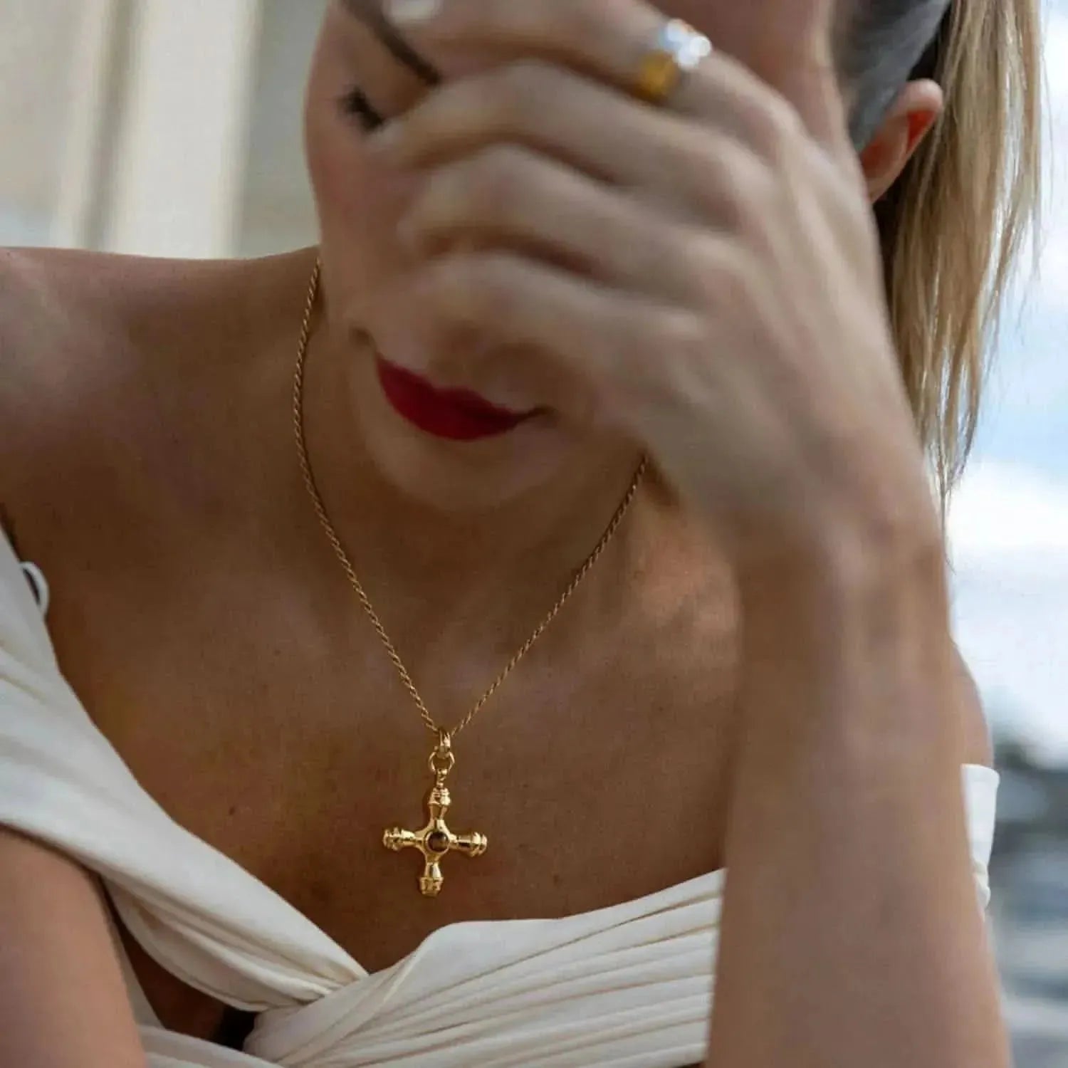 Gold-Plated Stainless Steel Cross Shape Pendant Necklace - Bad Moms Club