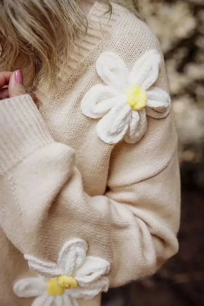 Flower Dropped Shoulder Long Sleeve Cardigan - Bad Moms Club