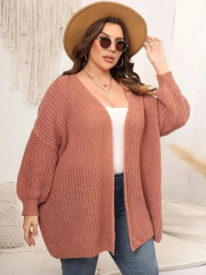 Plus Size Open Front Dropped Shoulder Knit Cardigan - Bad Moms Club