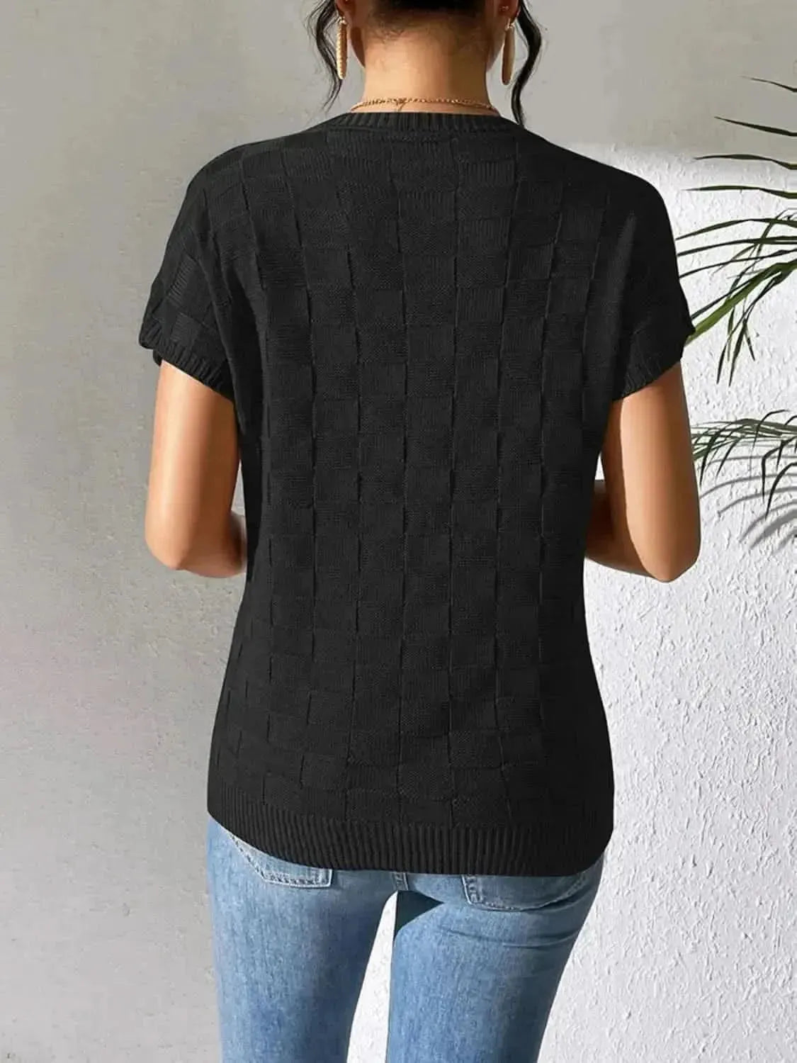 Round Neck Short Sleeve Knit Top - Bad Moms Club