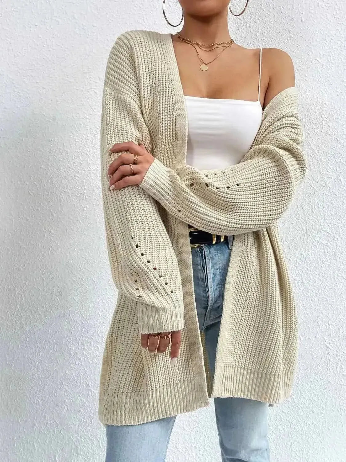 Open Front Dropped Shoulder Slit Cardigan - Bad Moms Club