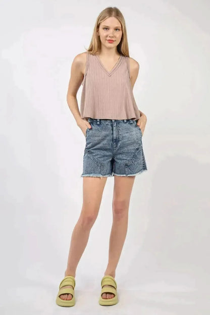 VERY J V-Neck Knit Swing Cropped Tank - Bad Moms Club