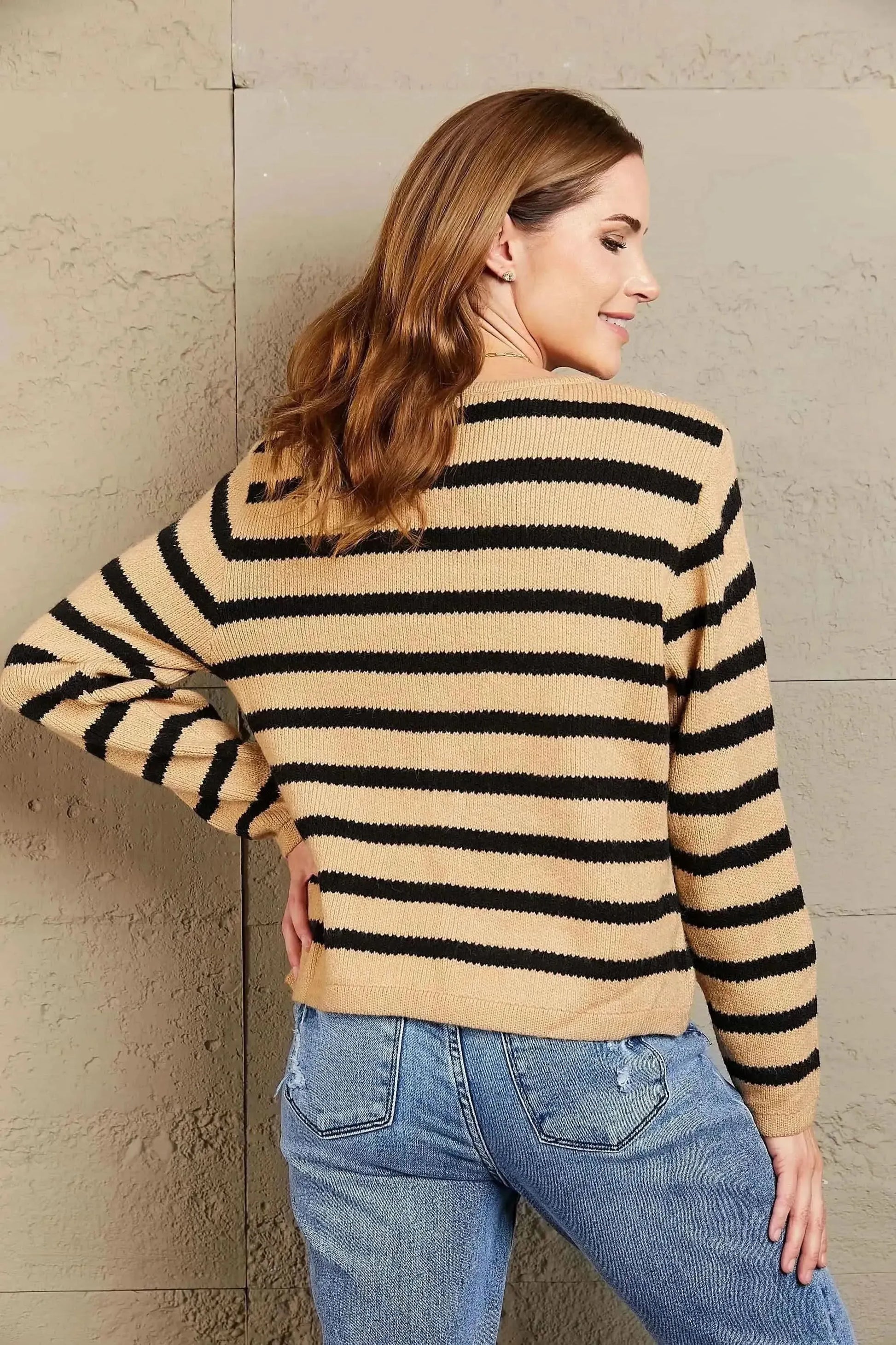 Woven Right Striped Button Front Cardigan - Bad Moms Club
