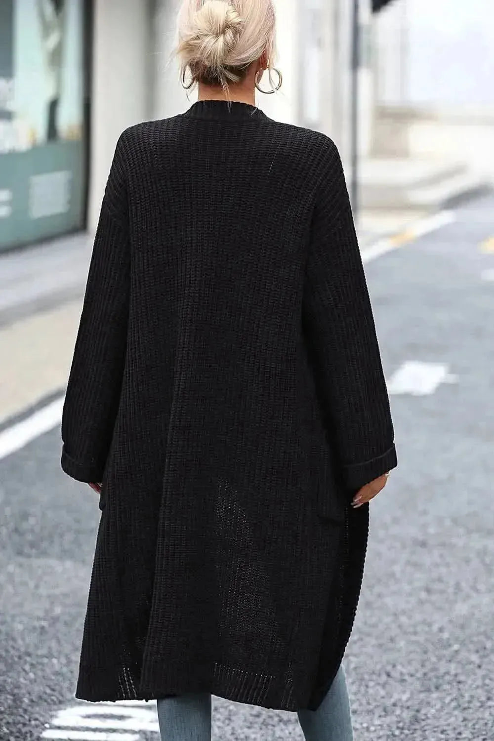 Dropped Shoulder Long Sleeve Cardigan with Pocket - Bad Moms Club