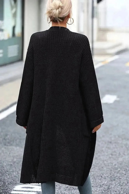 Dropped Shoulder Long Sleeve Cardigan with Pocket - Bad Moms Club
