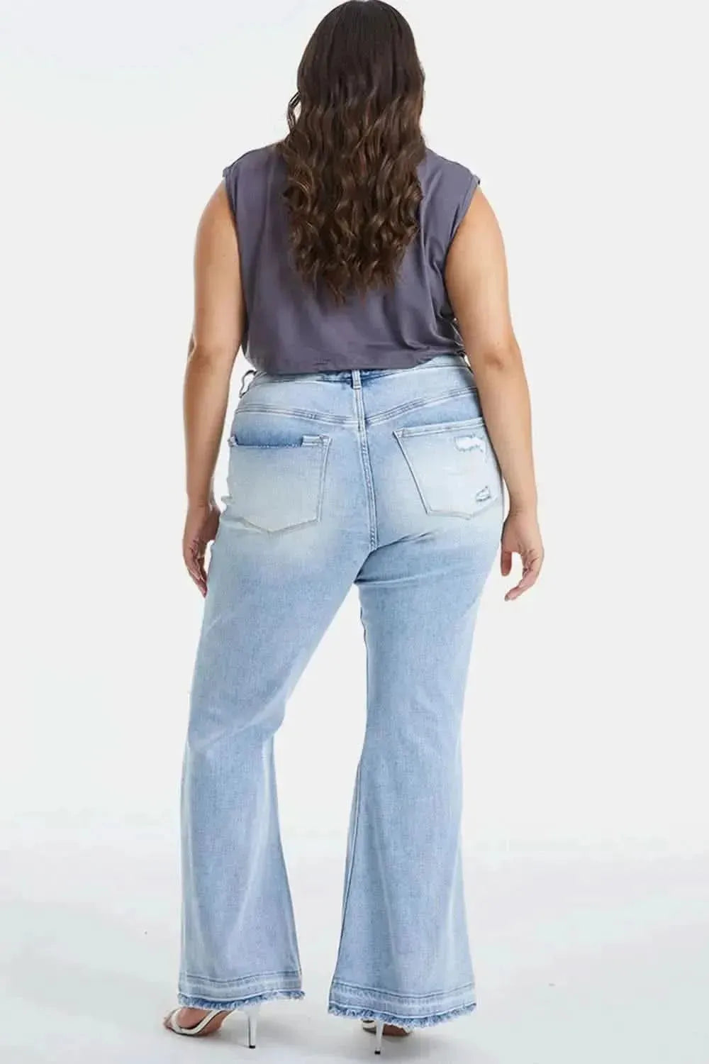 BAYEAS Full Size Distressed Raw Hem High Waist Flare Jeans - Bad Moms Club