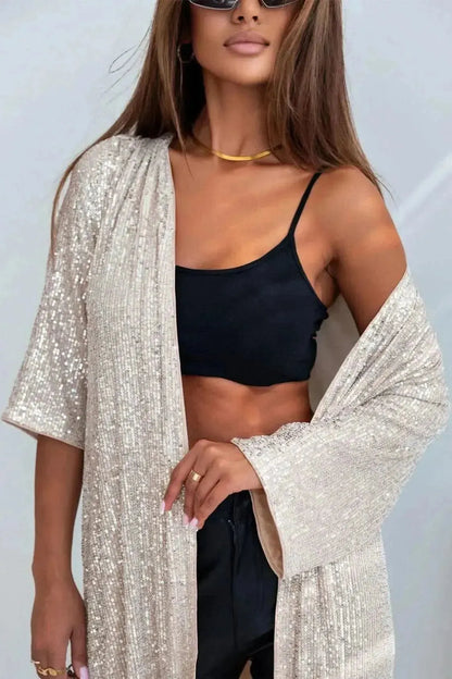 Sequin Open Front Duster Cardigan - Bad Moms Club