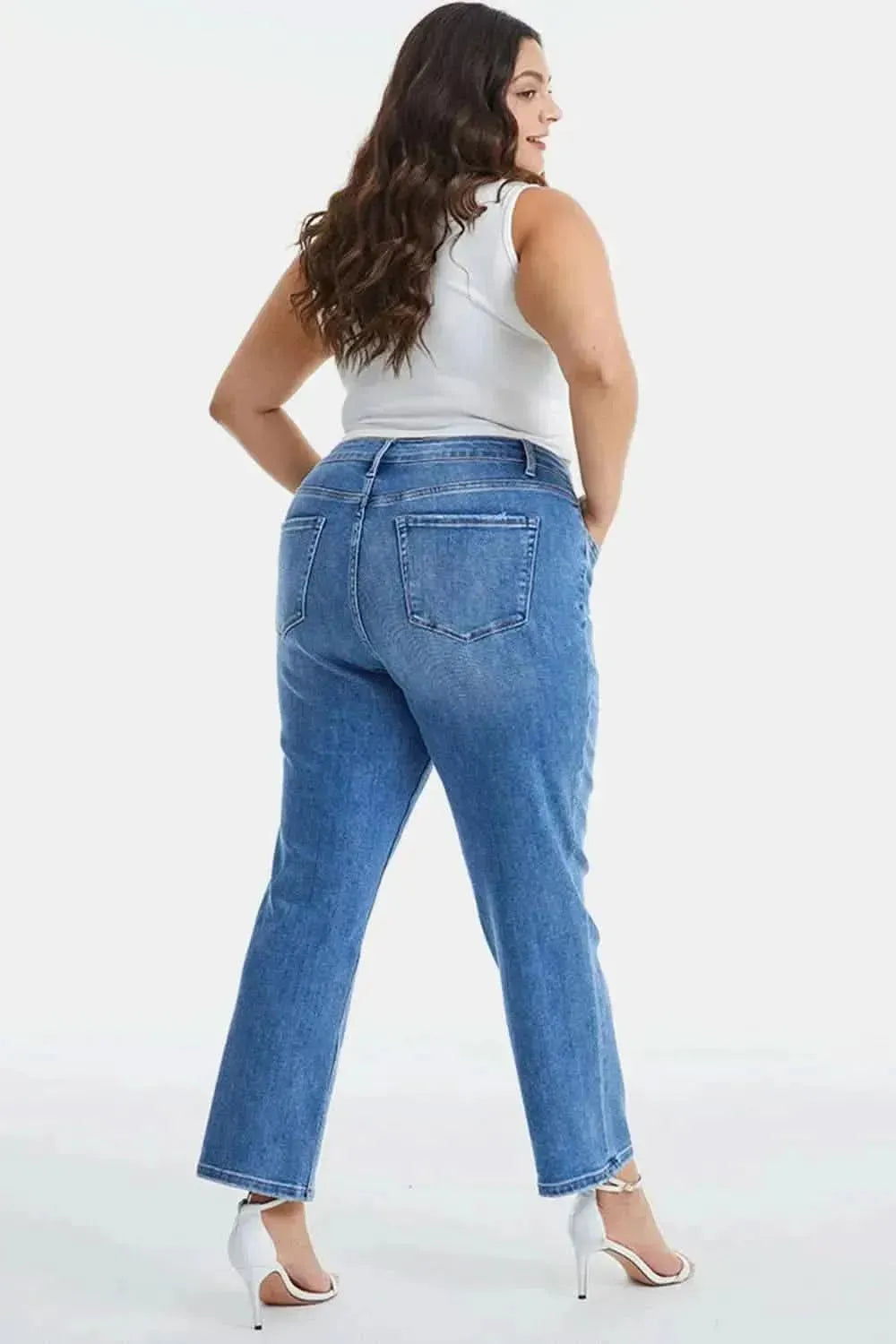BAYEAS Full Size High Waist Raw Hem Straight Jeans - Bad Moms Club