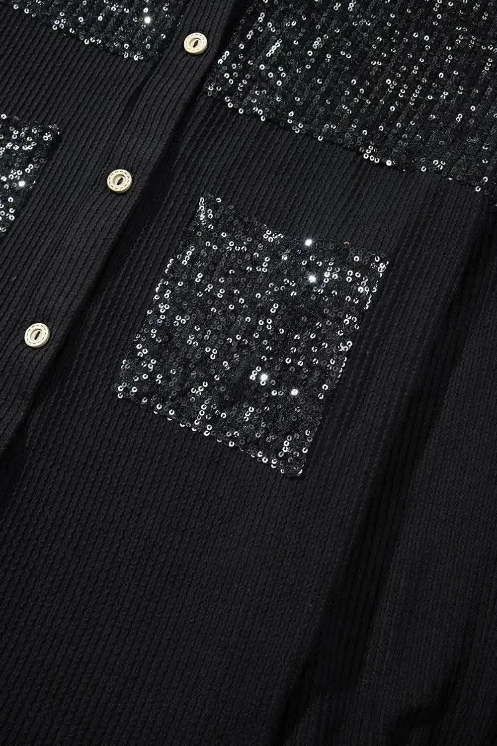 Sequin Button Up Dropped Shoulder Jacket - Bad Moms Club