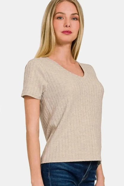 Zenana Ribbed Short Sleeve T-Shirt - Bad Moms Club