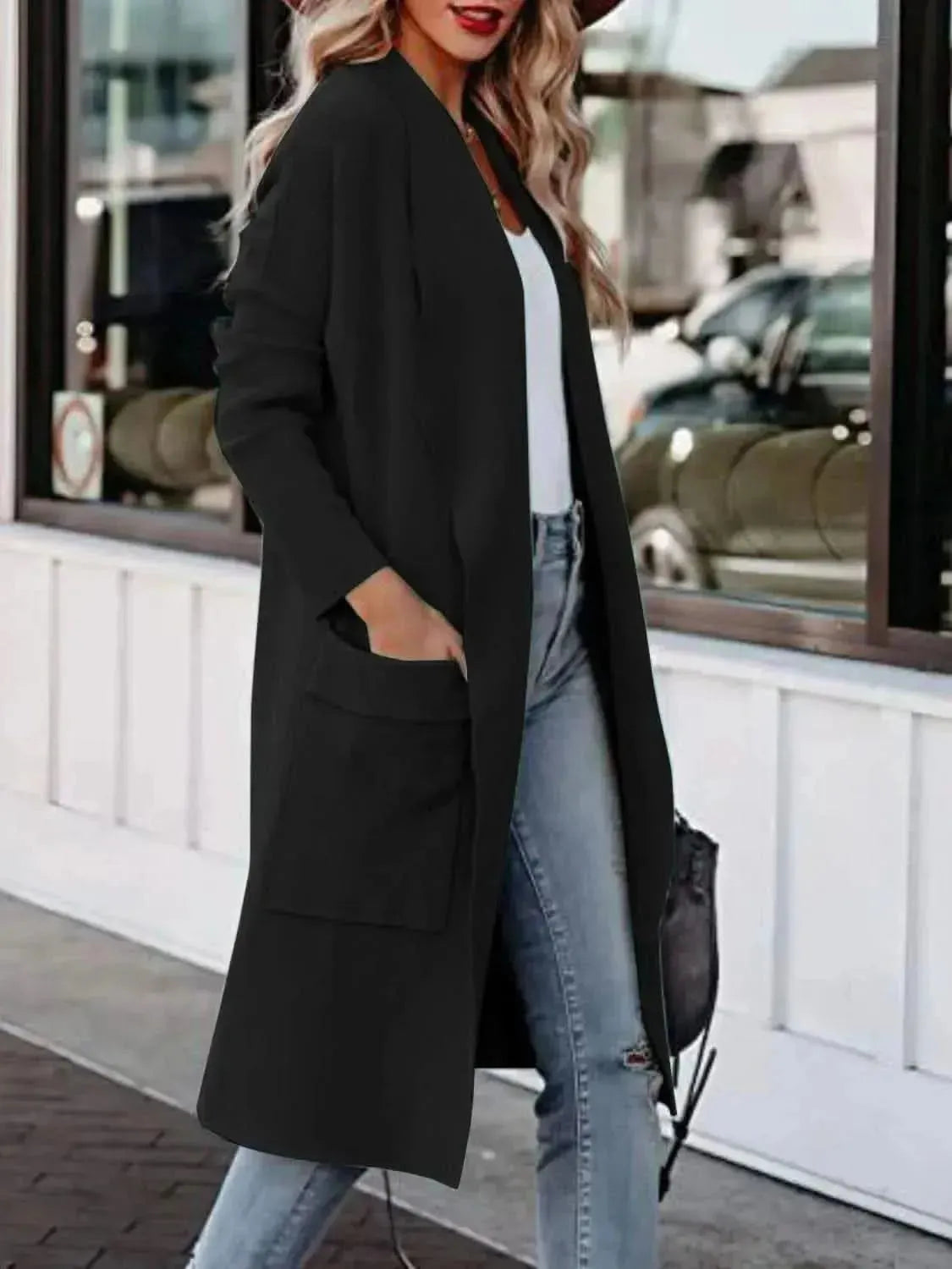 Open Front Dropped Shoulder Outerwear - Bad Moms Club