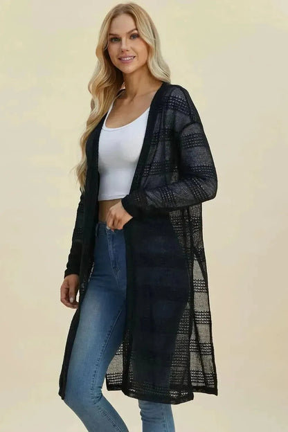 Double Take Full Size Open Front Longline Cardigan - Bad Moms Club
