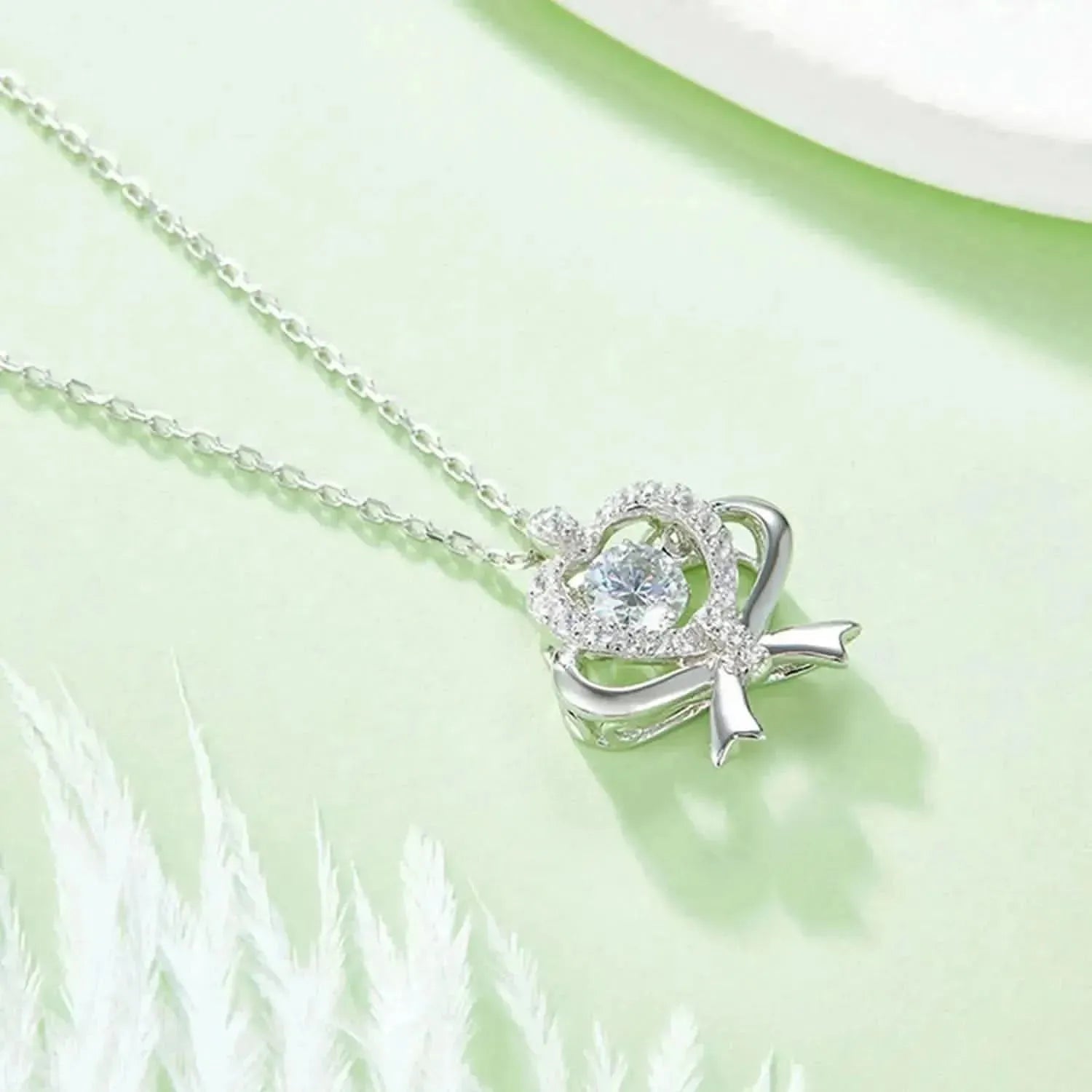 Moissanite 925 Sterling Silver Bow & Heart Necklace - Bad Moms Club