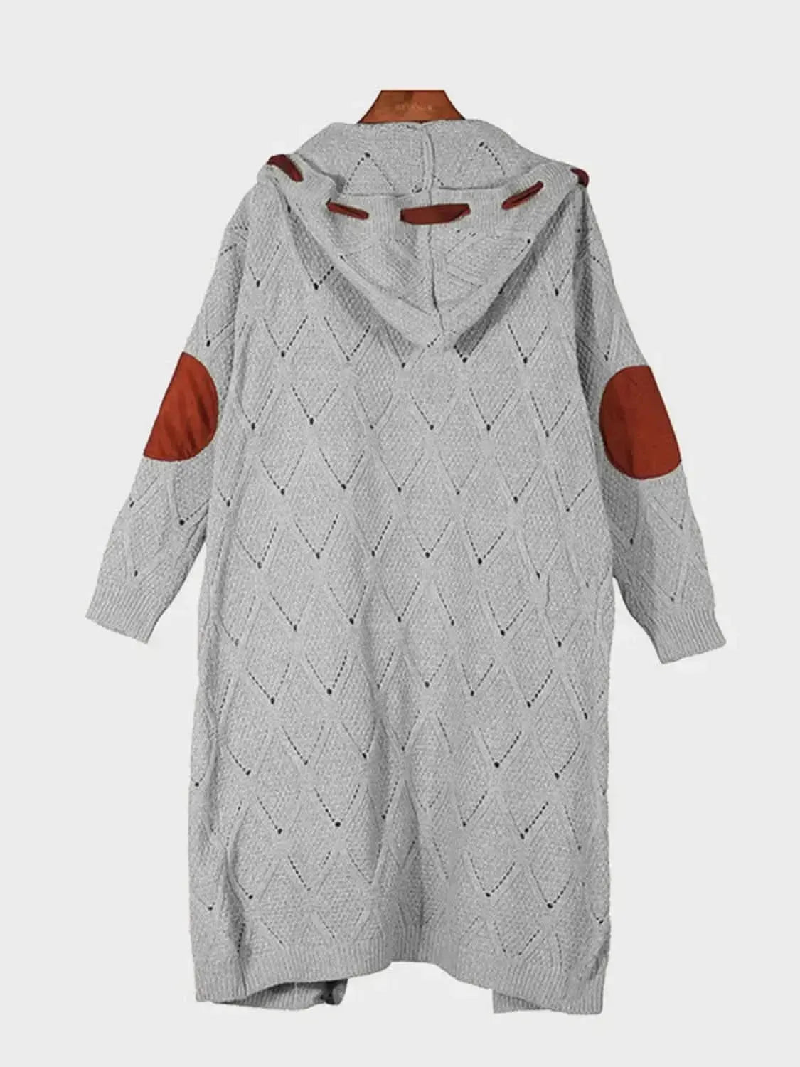 Openwork Long Sleeve Open Front Hooded Cardigan - Bad Moms Club