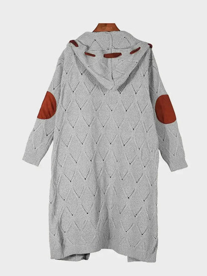 Openwork Long Sleeve Open Front Hooded Cardigan - Bad Moms Club