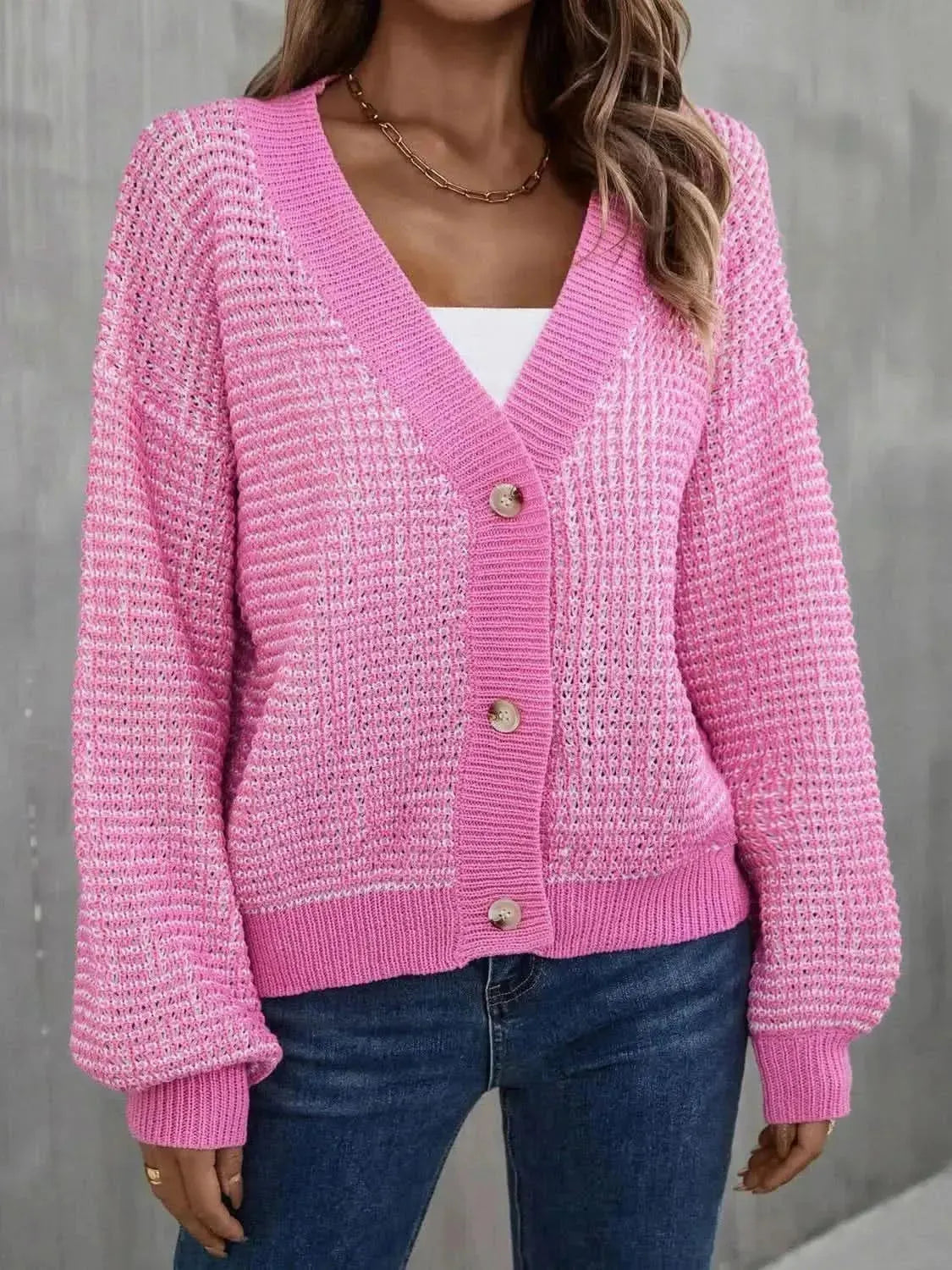 Heathered Lantern Sleeve Cardigan - Bad Moms Club