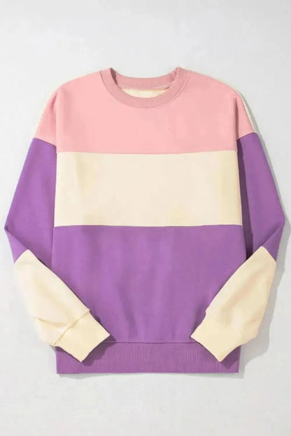 Contrast Round Neck Long Sleeve Sweatshirt - Bad Moms Club