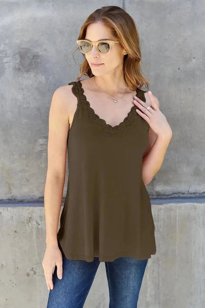 Basic Bae Full Size Lace Detail V-Neck Cutout Cami - Bad Moms Club