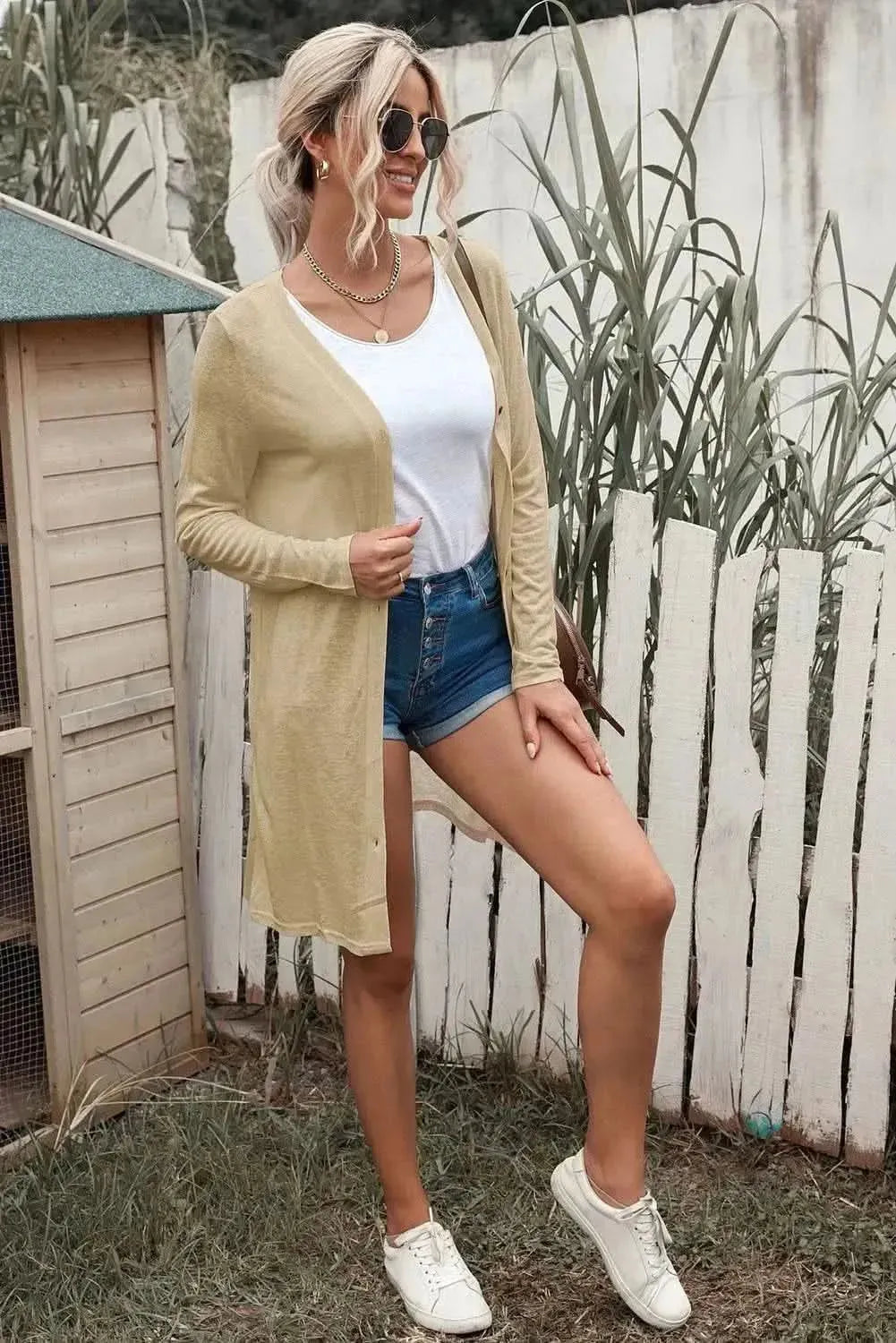 Double Take Button Down Long Sleeve Longline Cardigan - Bad Moms Club