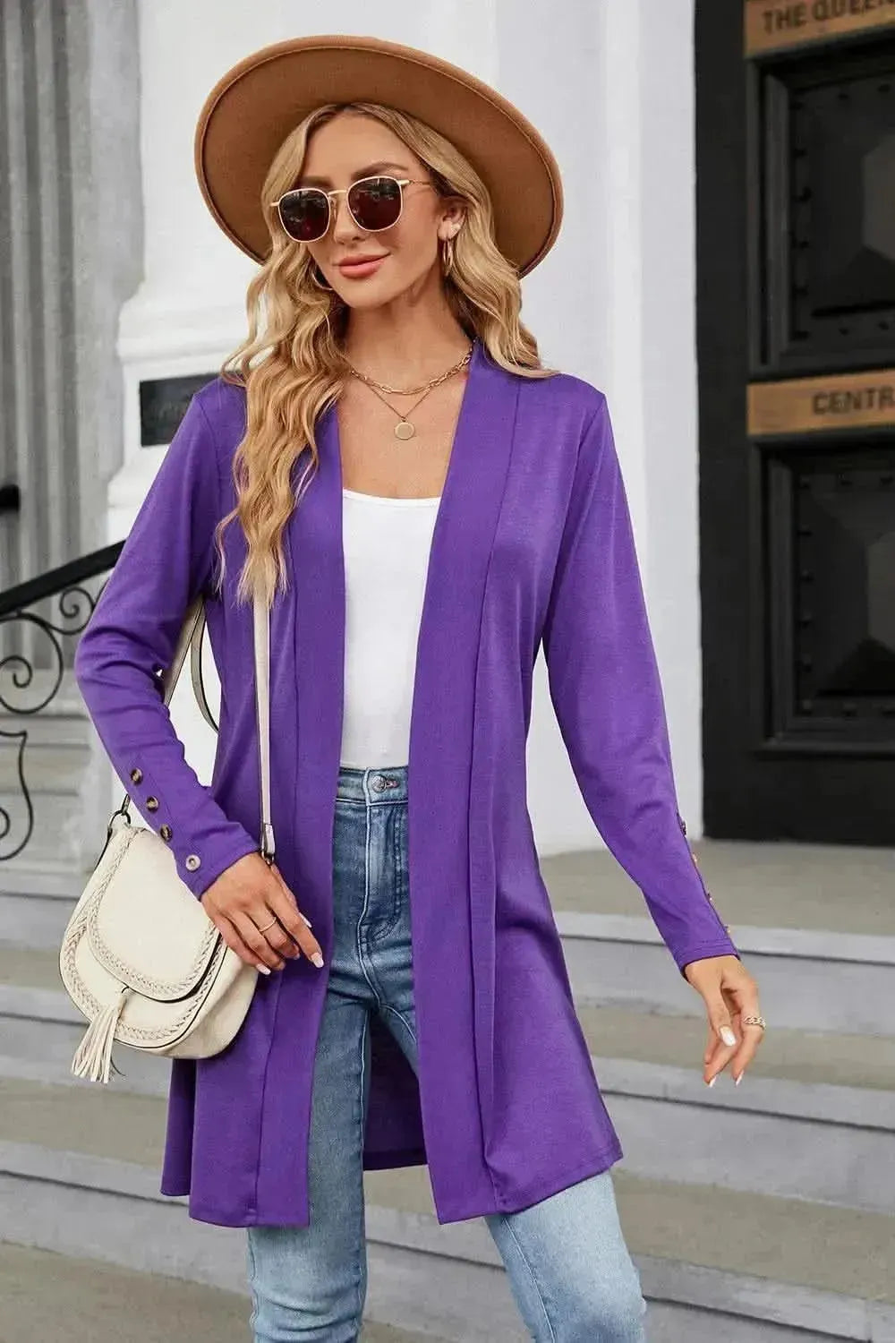 Open Front Long Sleeve Cardigan - Bad Moms Club