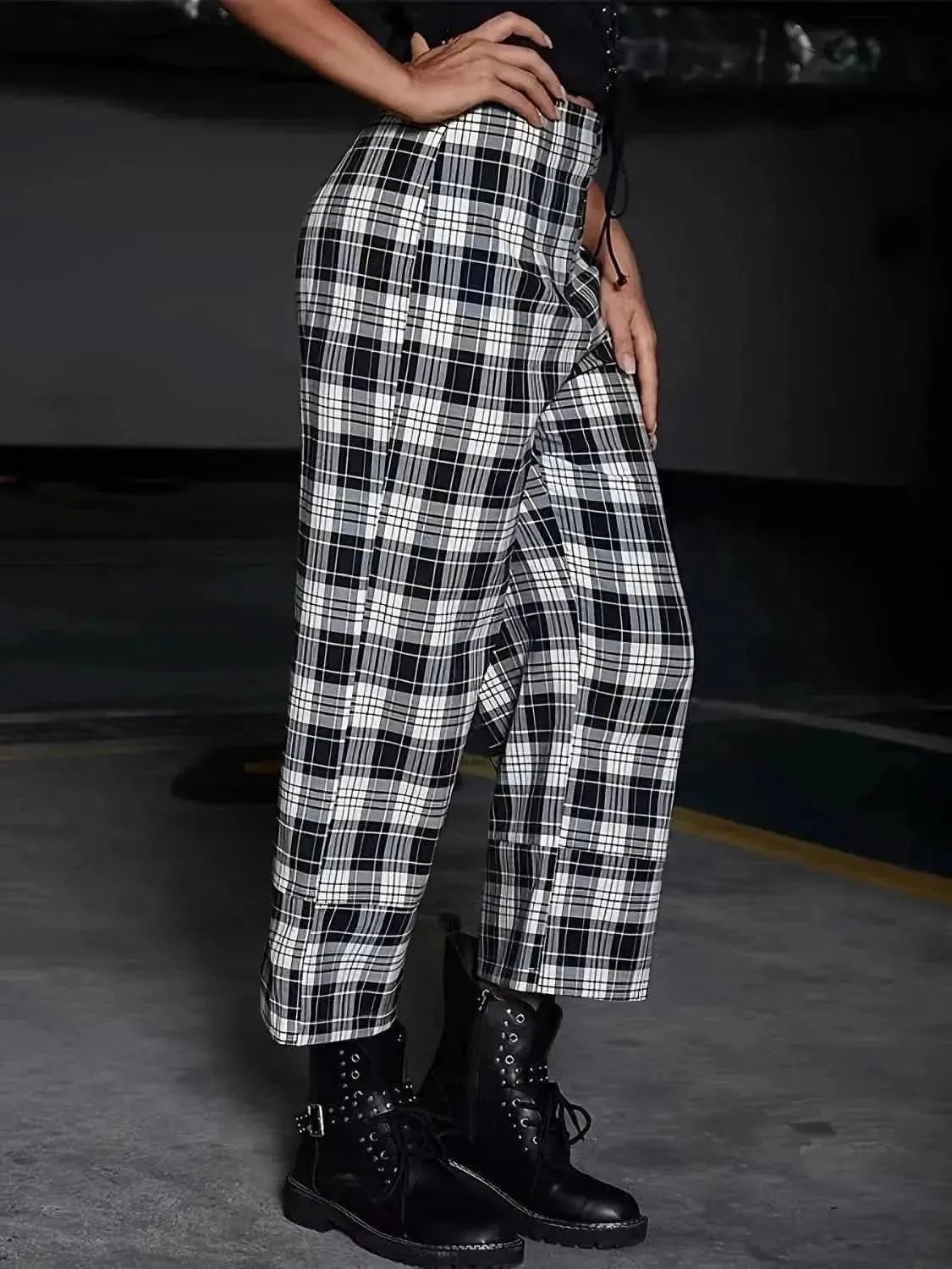 Full Size Plaid High Waist Pants - Bad Moms Club