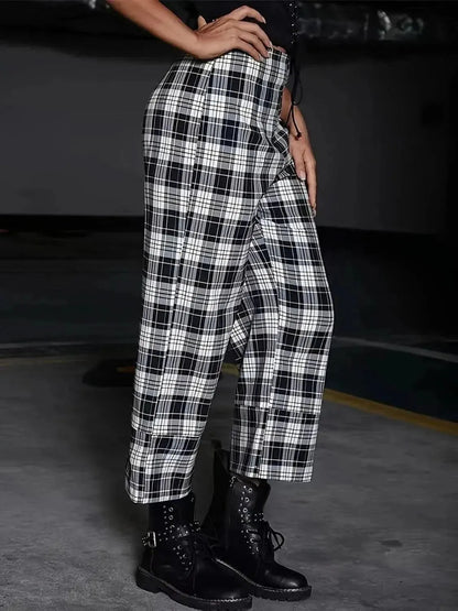 Full Size Plaid High Waist Pants - Bad Moms Club