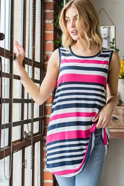 Heimish Full Size Striped Twist Knot Round Neck Tank - Bad Moms Club