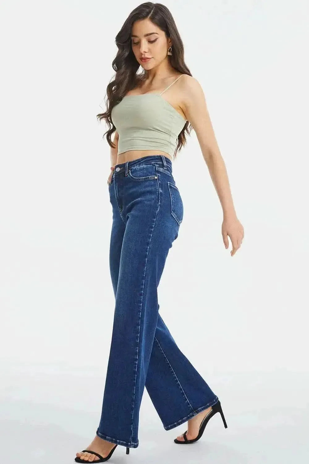 BAYEAS Full Size High Waist Cat's Whisker Wide Leg Jeans - Bad Moms Club