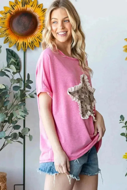 HOPELY Leopard Star Patch Short Sleeve T-Shirt - Bad Moms Club