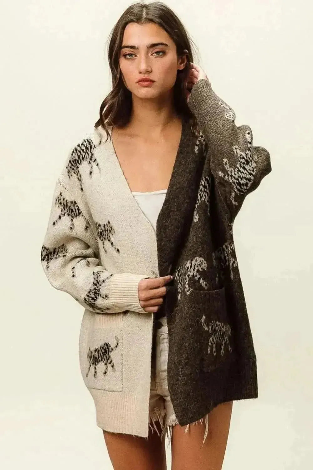 BiBi Open Front Long Sleeve Contrast Cardigan - Bad Moms Club