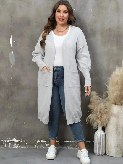 Plus Size Long Sleeve Pocketed Cardigan - Bad Moms Club