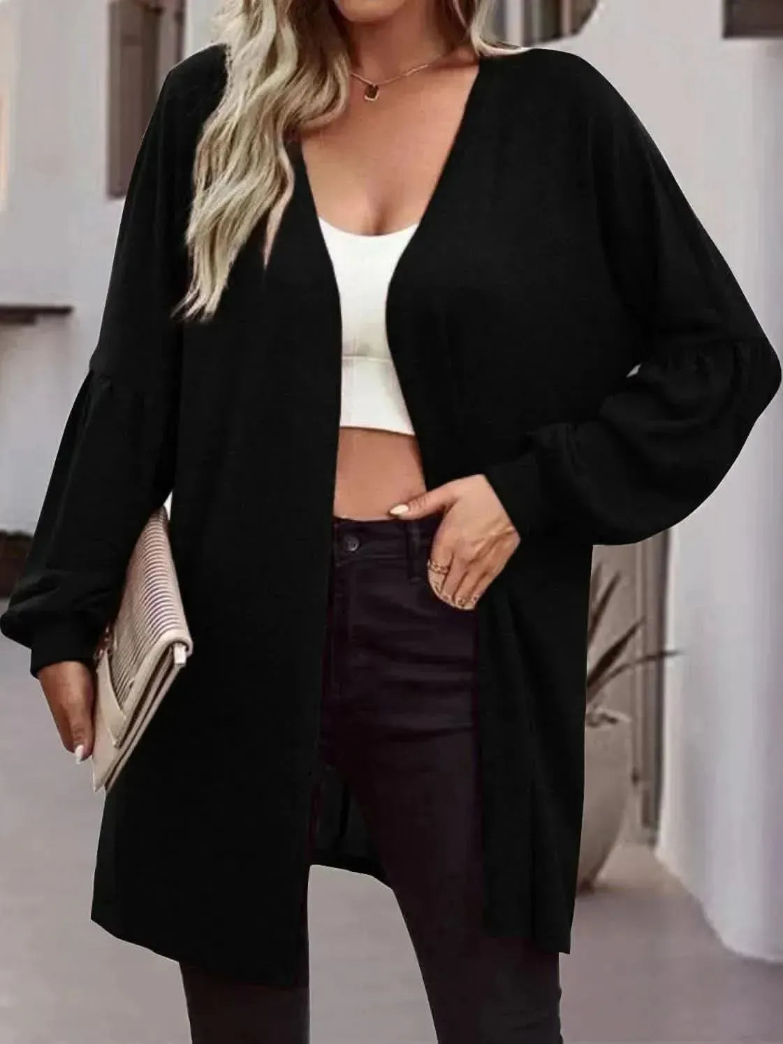 Open Front Long Sleeve Cardigan - Bad Moms Club