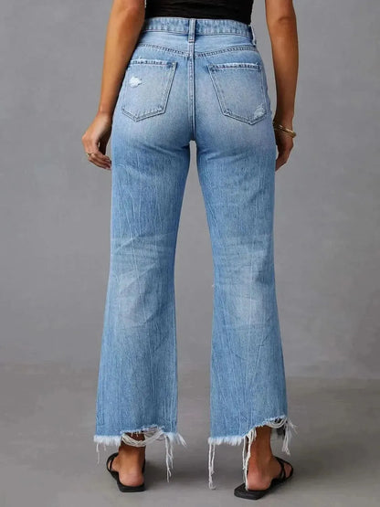 Distressed Raw Hem Jeans with Pockets - Bad Moms Club