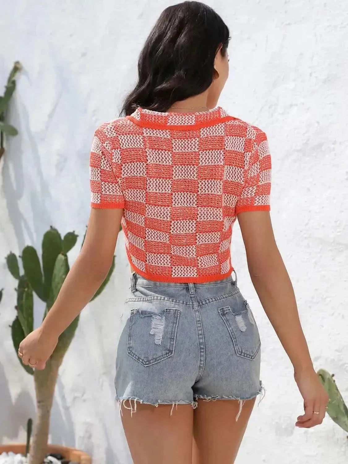 Plaid Button Up Short Sleeve Cardigan - Bad Moms Club