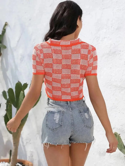 Plaid Button Up Short Sleeve Cardigan - Bad Moms Club