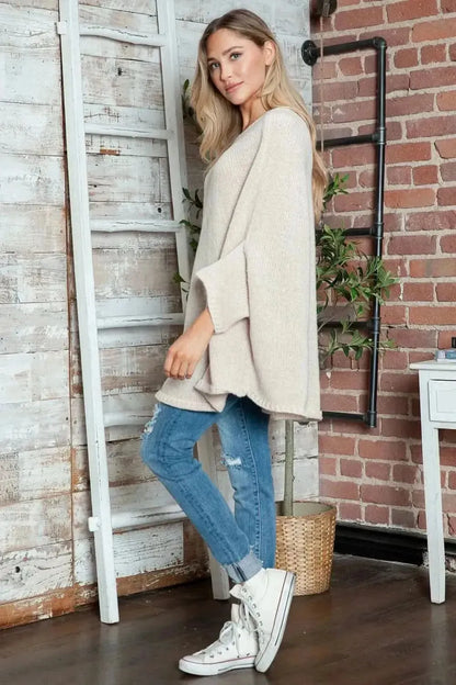 Round Neck Batwing Sleeve Sweater - Bad Moms Club