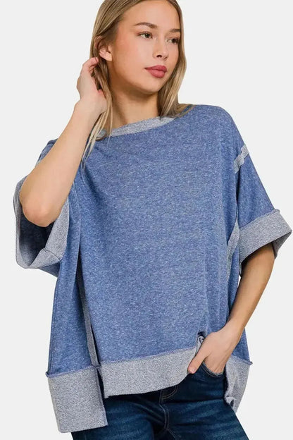Zenana Contrast Trim Drop Shoulder T-Shirt - Bad Moms Club