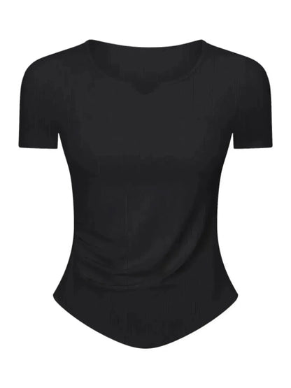Notched Short Sleeve Active T-Shirt - Bad Moms Club