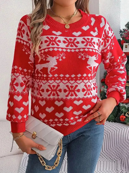 Christmas Element Round Neck Long Sleeve Sweater - Bad Moms Club