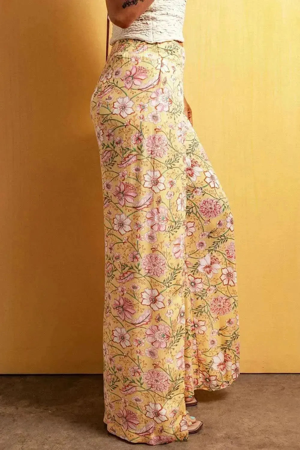Floral Slit Wide Leg Pants - Bad Moms Club