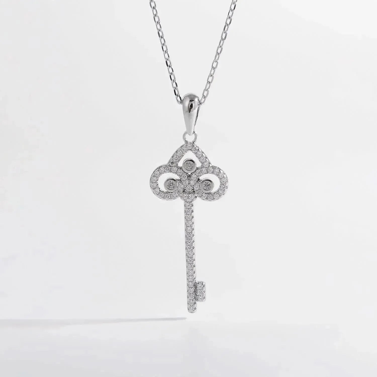 925 Sterling Silver Inlaid Zircon Key Shape Necklace - Bad Moms Club