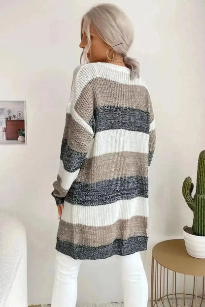 Striped Long Sleeve Duster Cardigan - Bad Moms Club