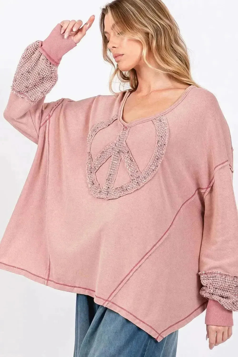 SAGE + FIG Peace Sign Mineral Wash Terry Top - Bad Moms Club