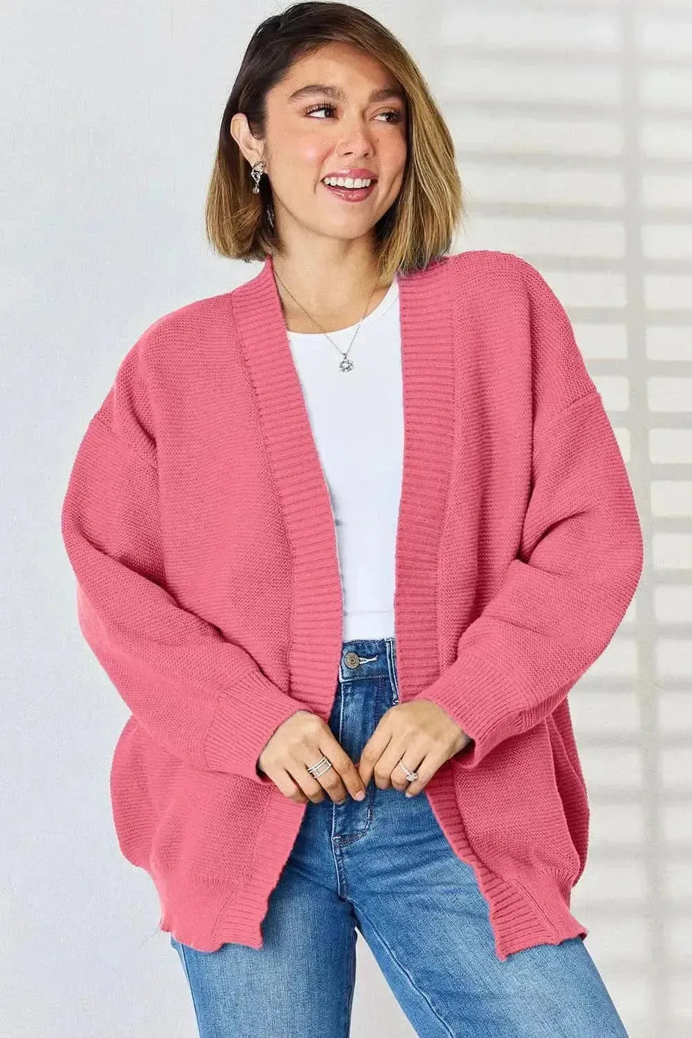 Open Front Dropped Shoulder Cardigan - Bad Moms Club