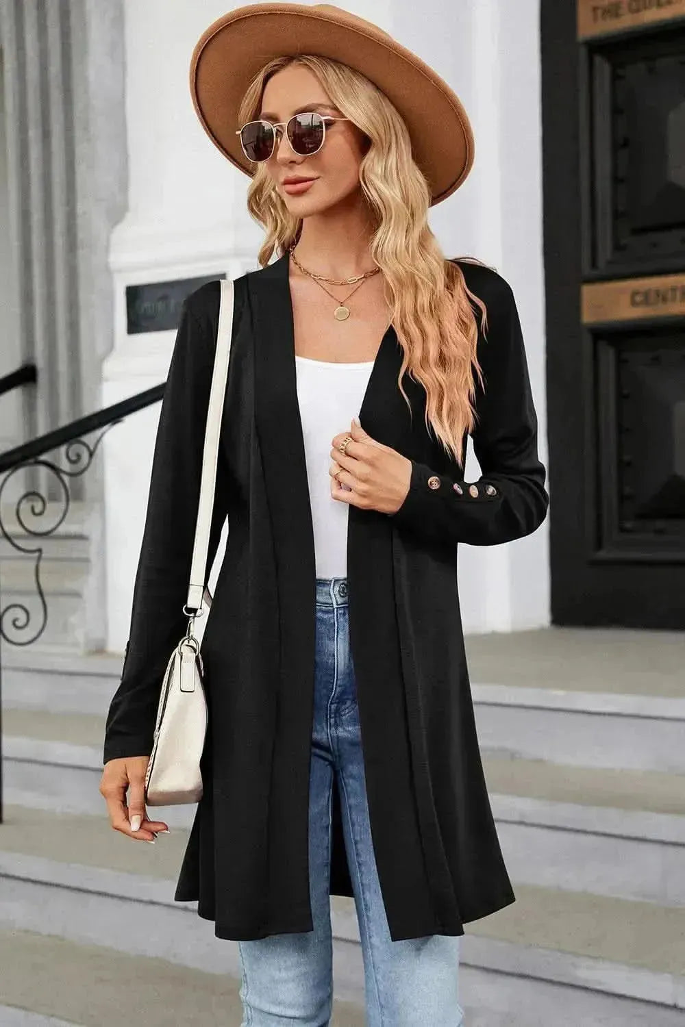 Open Front Long Sleeve Cardigan - Bad Moms Club