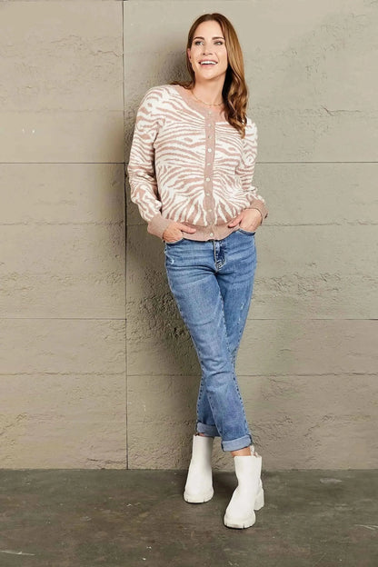 Woven Right Zebra Print Button Down Cardigan - Bad Moms Club