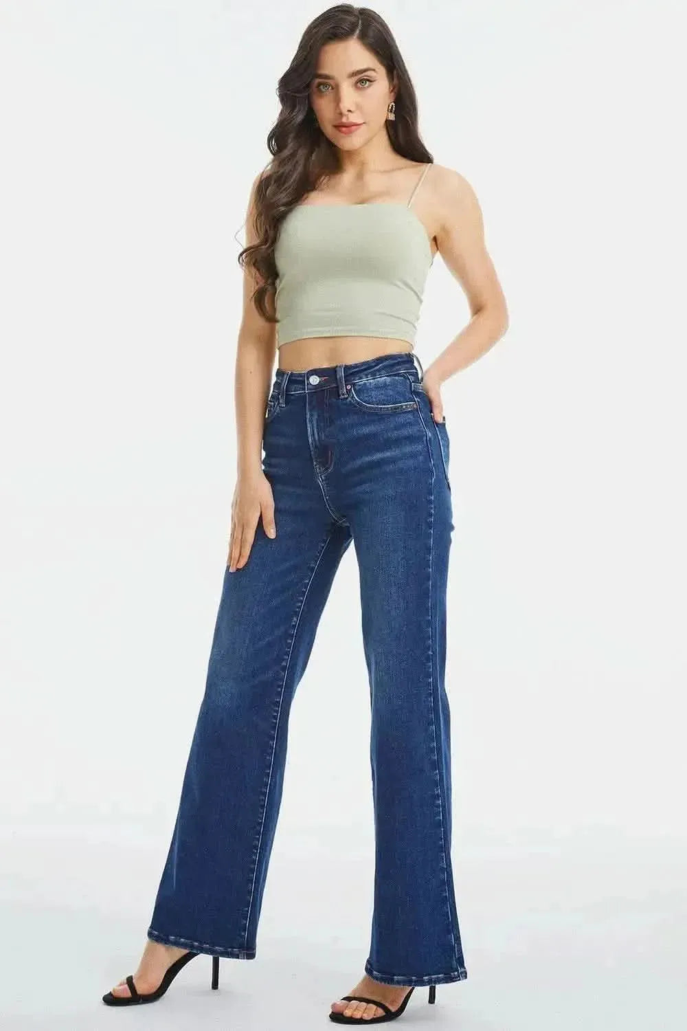 BAYEAS Full Size High Waist Cat's Whisker Wide Leg Jeans - Bad Moms Club