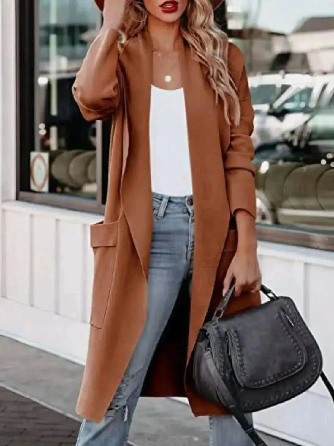 Open Front Dropped Shoulder Outerwear - Bad Moms Club