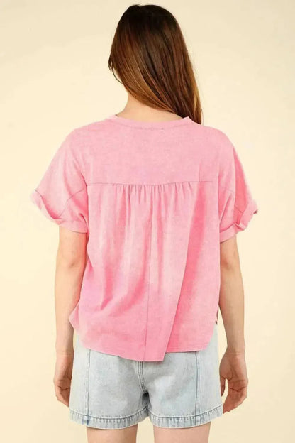 VERY J Nochted Short Sleeve Washed T-Shirt - Bad Moms Club