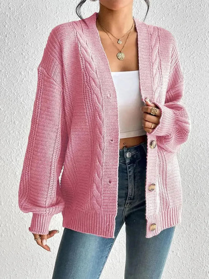 Cable-Knit Button Down Cardigan - Bad Moms Club